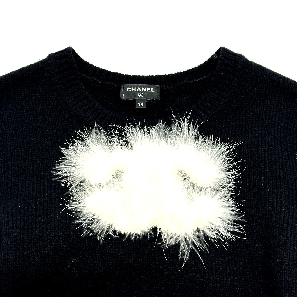 CHANEL P76044 24AW Coco Mark Fur Apparel Sweater Cashmere Women's Black