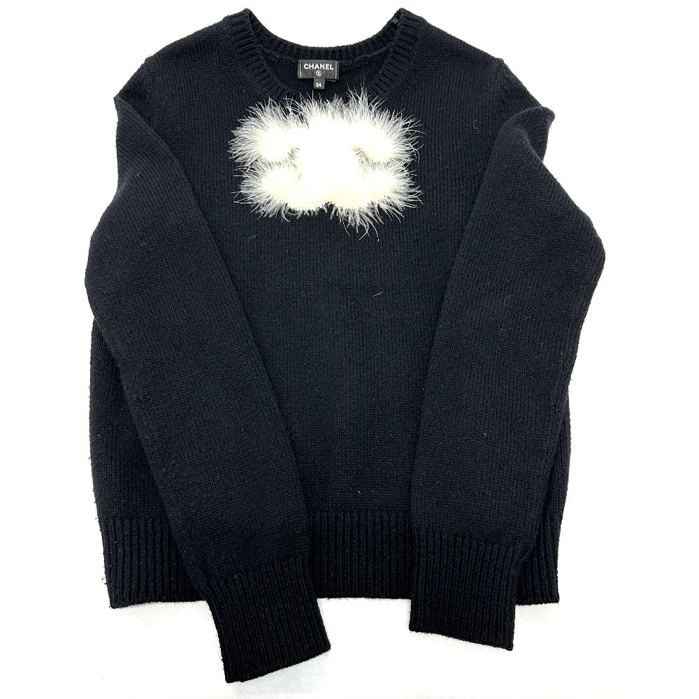 CHANEL P76044 24AW Coco Mark Fur Apparel Sweater Cashmere Women's Black