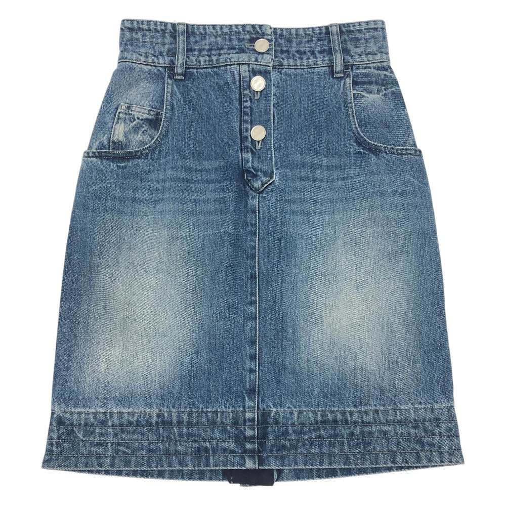 CHANEL P55976 Coco Mark Button Apparel Bottoms Knee-Length Denim Skirt Cotton Women's Blue