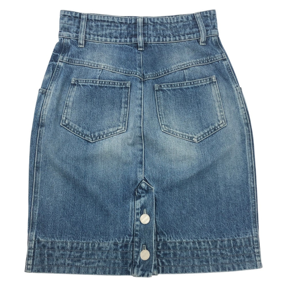 CHANEL P55976 Coco Mark Button Apparel Bottoms Knee-Length Denim Skirt Cotton Women's Blue
