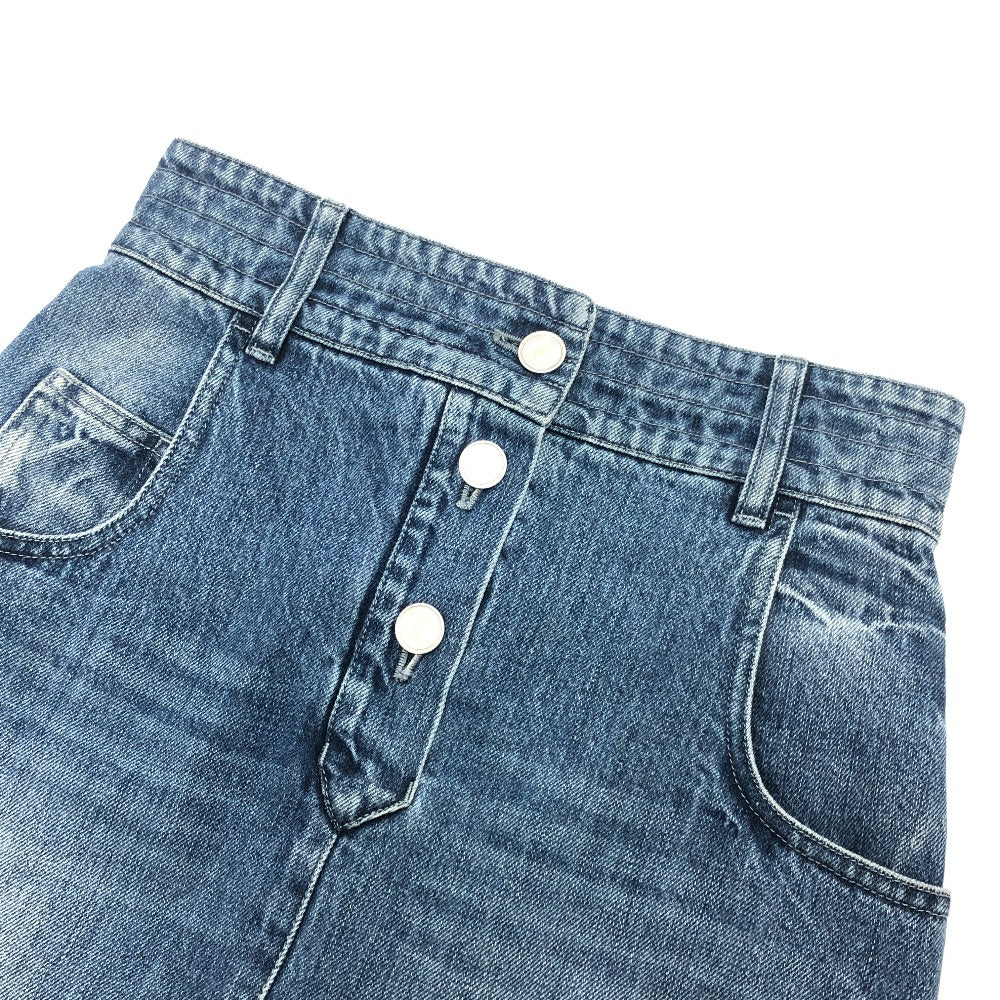 CHANEL P55976 Coco Mark Button Apparel Bottoms Knee-Length Denim Skirt Cotton Women's Blue
