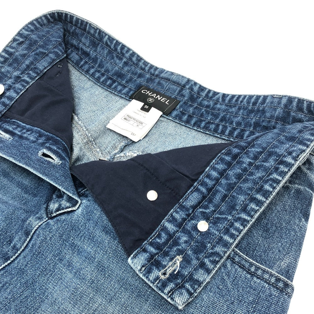 CHANEL P55976 Coco Mark Button Apparel Bottoms Knee-Length Denim Skirt Cotton Women's Blue