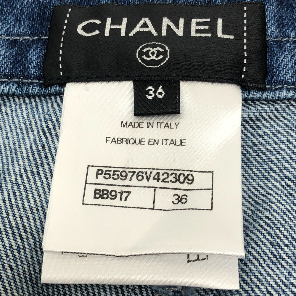 CHANEL P55976 Coco Mark Button Apparel Bottoms Knee-Length Denim Skirt Cotton Women's Blue