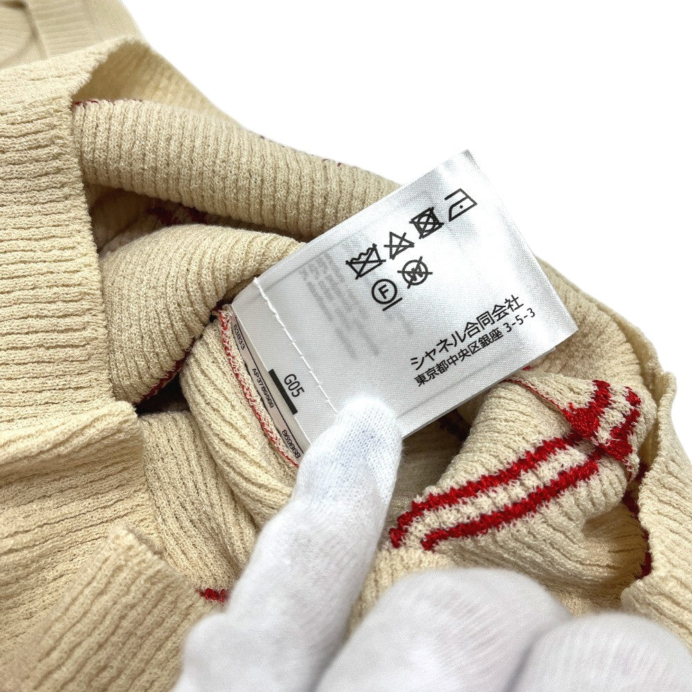 CHANEL P81557 Coco Beach Spring/Summer 2026 CC Mark Zigzag Border Apparel Sleeveless Tank top silk White/Red Used