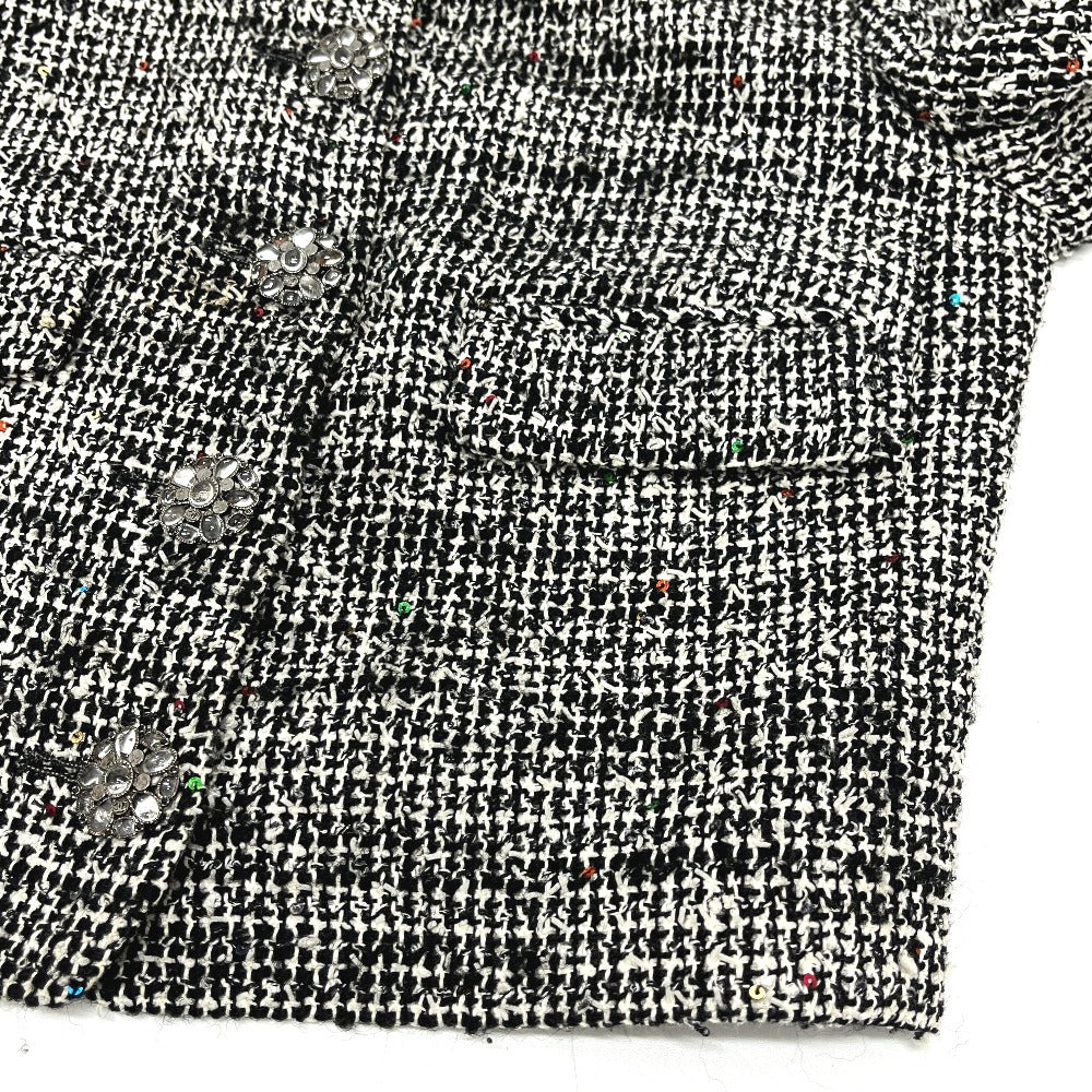 CHANEL P50738 Tweed Bijoux Flower Buttons Apparel, collarless, sequined outerwear Jacket tweed gray Used