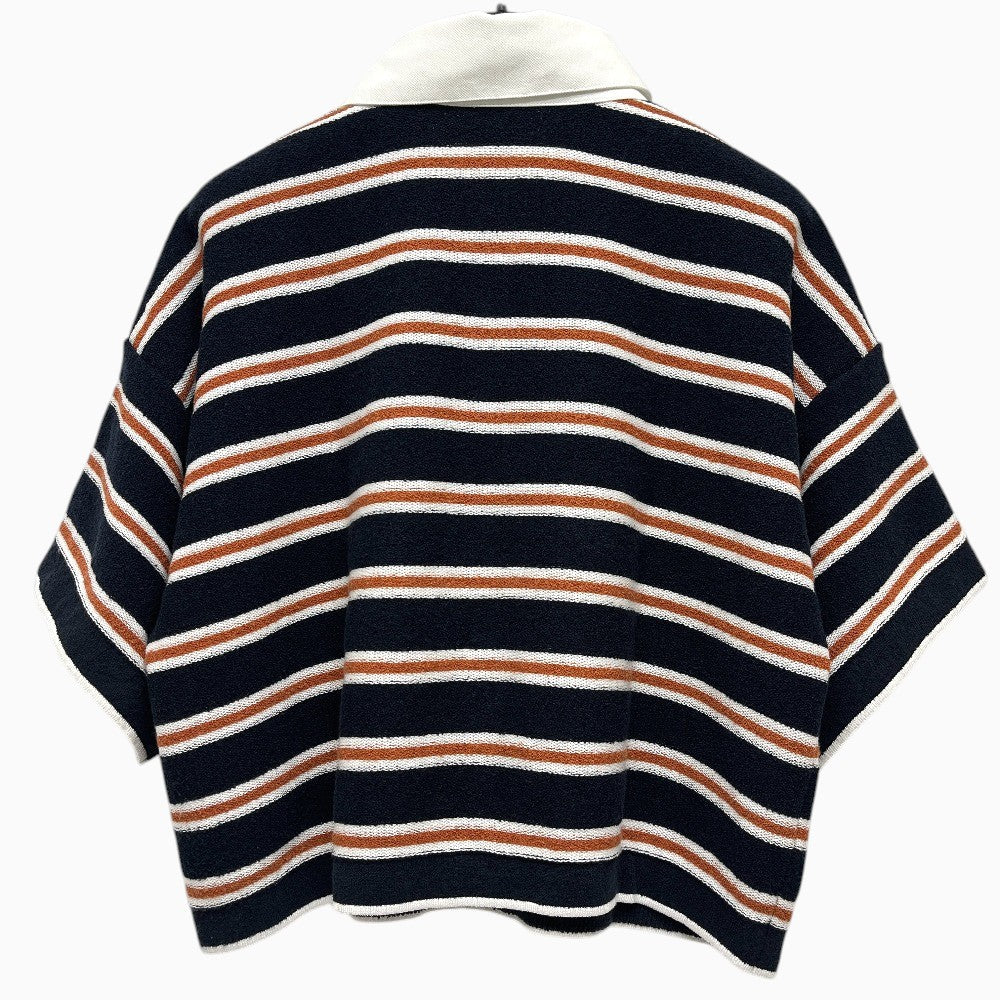 CHANEL P81003 26C Border Lion Button Apparel, 3/4 sleeve knit top, Bijoux buttons Polo shirt cotton Black/Brown Used