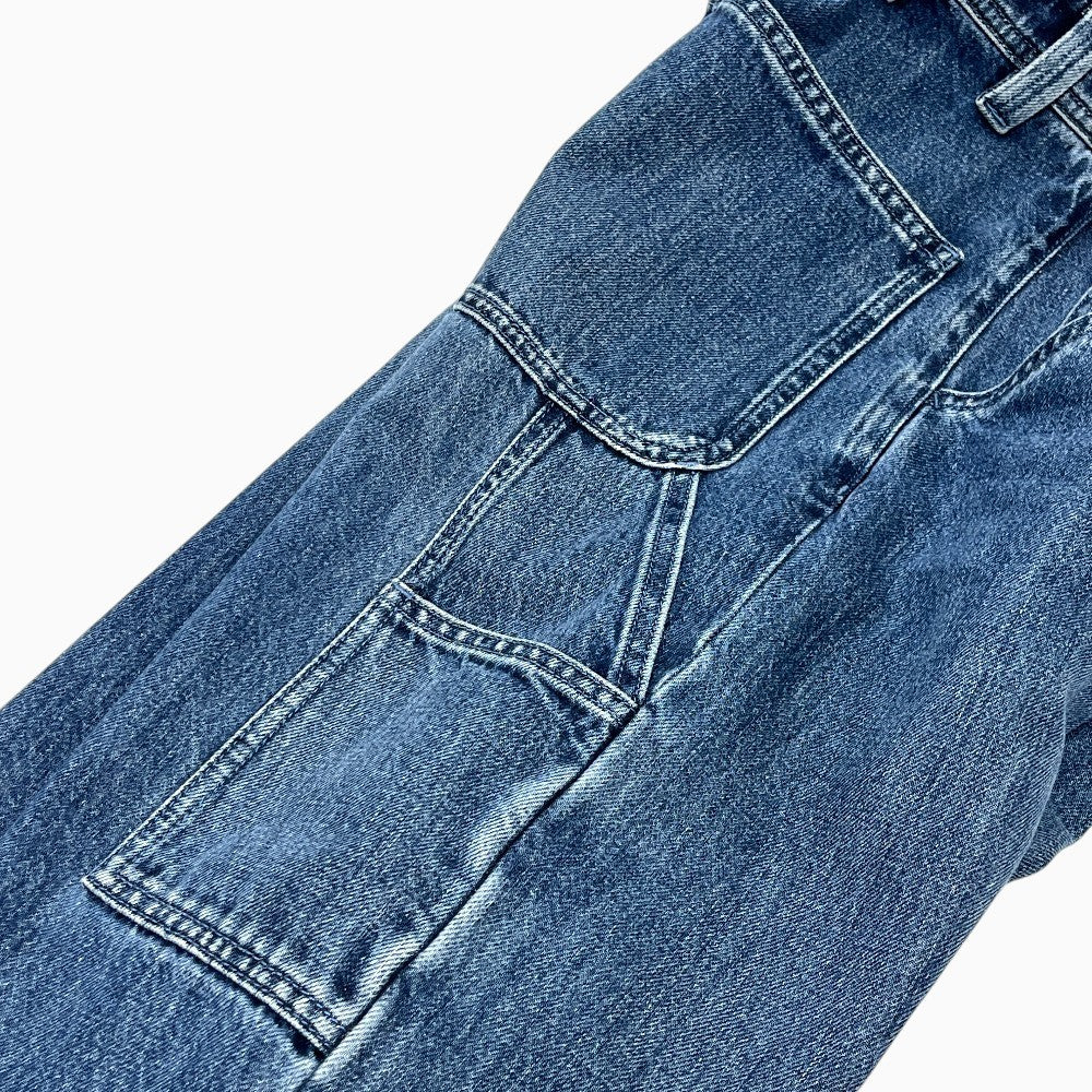 CHANEL P81258 26C Washed denim jeans Apparel Side CC Mark Straight Bottoms cargo pants Denim blue Used
