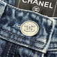 CHANEL P81258 26C Washed denim jeans Apparel Side CC Mark Straight Bottoms cargo pants Denim blue Used