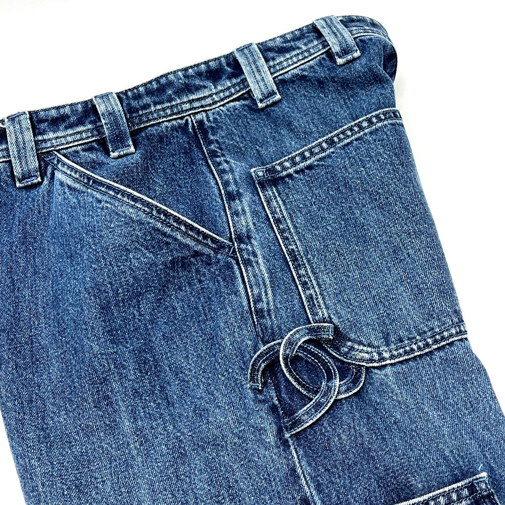 CHANEL P81258 26C Washed denim jeans Apparel Side CC Mark Straight Bottoms cargo pants Denim blue Used