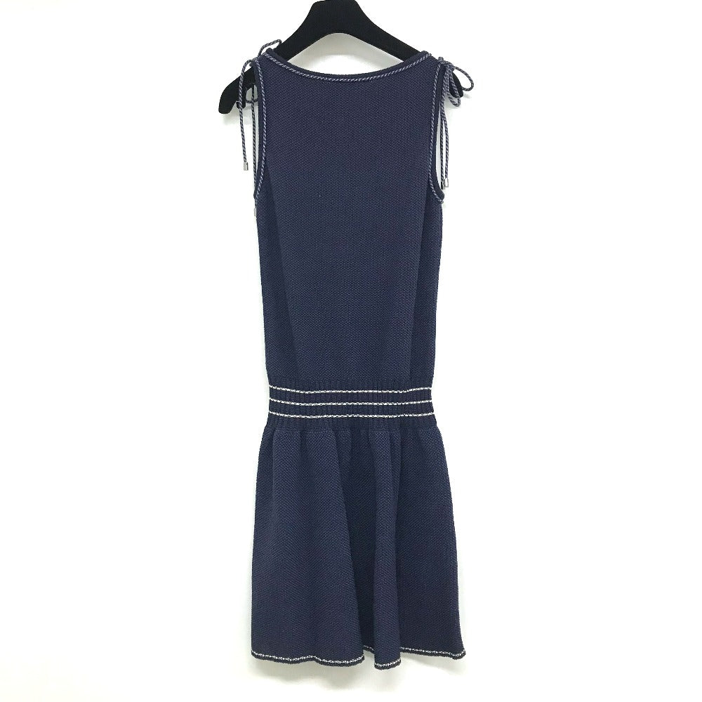 CHANEL CC Coco Mark Apparel Sleeveless Mini Dress with Ribbon, 15 Pieces, Cotton, Women's, Navy