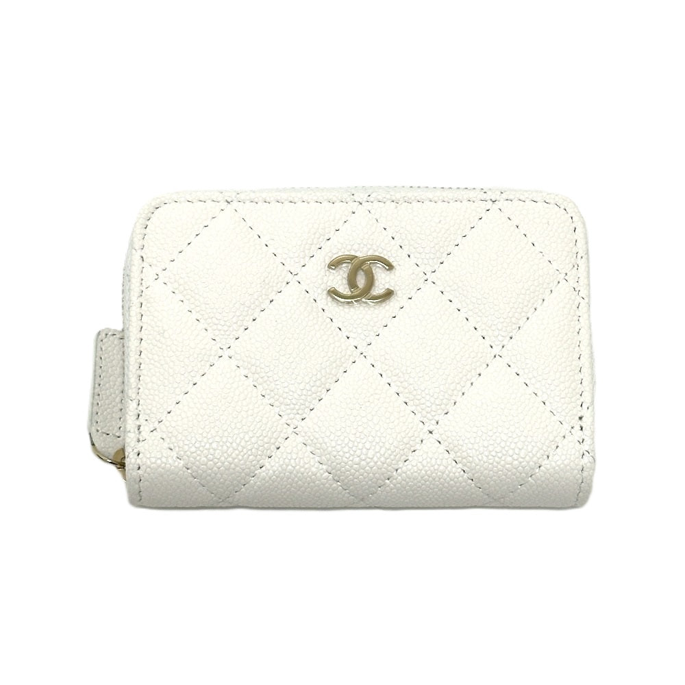 CHANEL AP0216 Matelasse Coco Mark Classic Zip Coin Purse in Caviar Leather, White