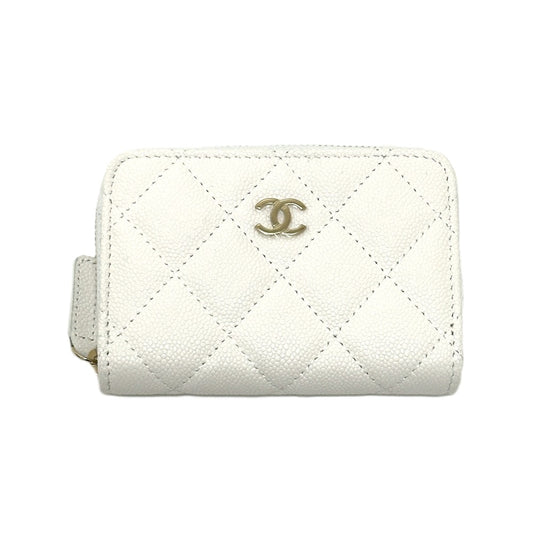 CHANEL AP0216 マトラッセ ココマーク クラシック ジップ コインパース コインケース キャビアスキン レディース ホワイト
