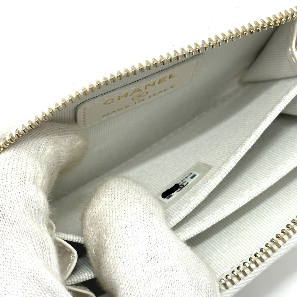 CHANEL AP0216 Matelasse Coco Mark Classic Zip Coin Purse in Caviar Leather, White