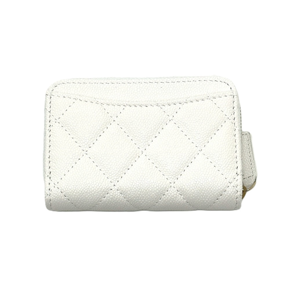 CHANEL AP0216 Matelasse Coco Mark Classic Zip Coin Purse in Caviar Leather, White