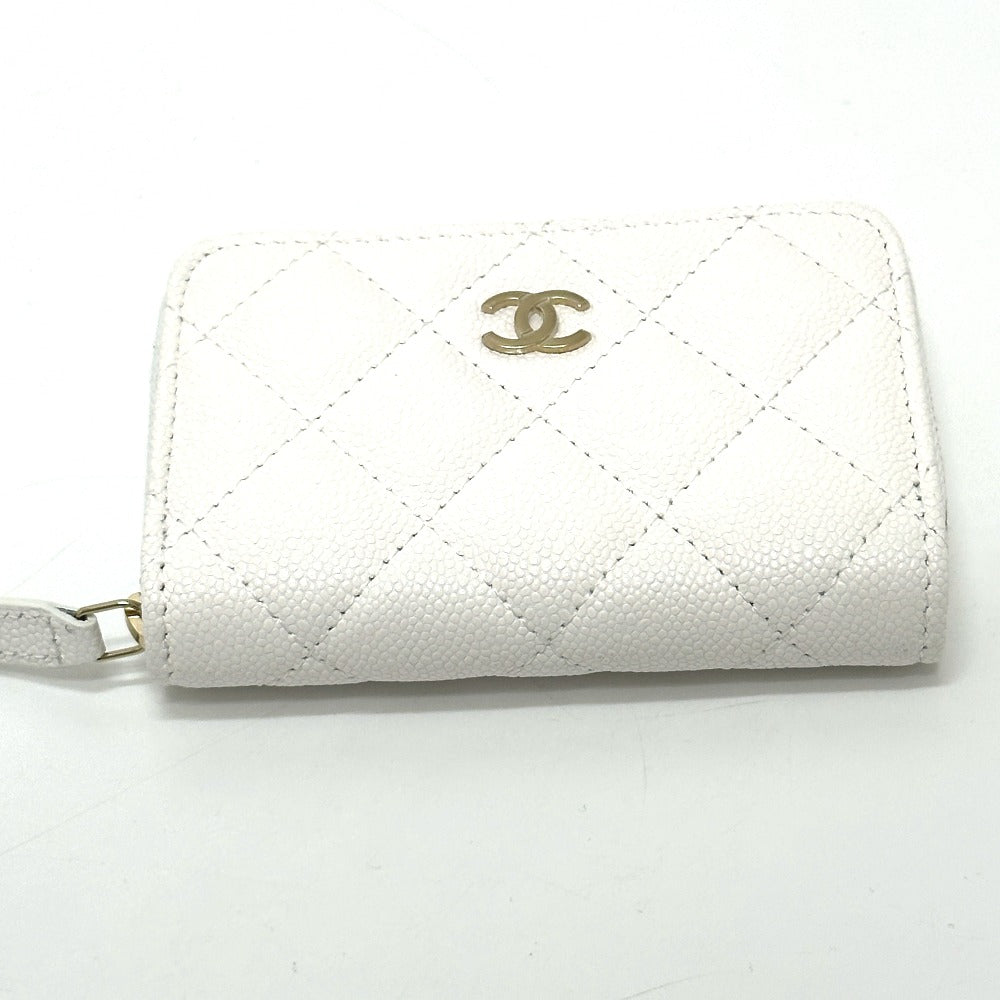 CHANEL AP0216 Matelasse Coco Mark Classic Zip Coin Purse in Caviar Leather, White