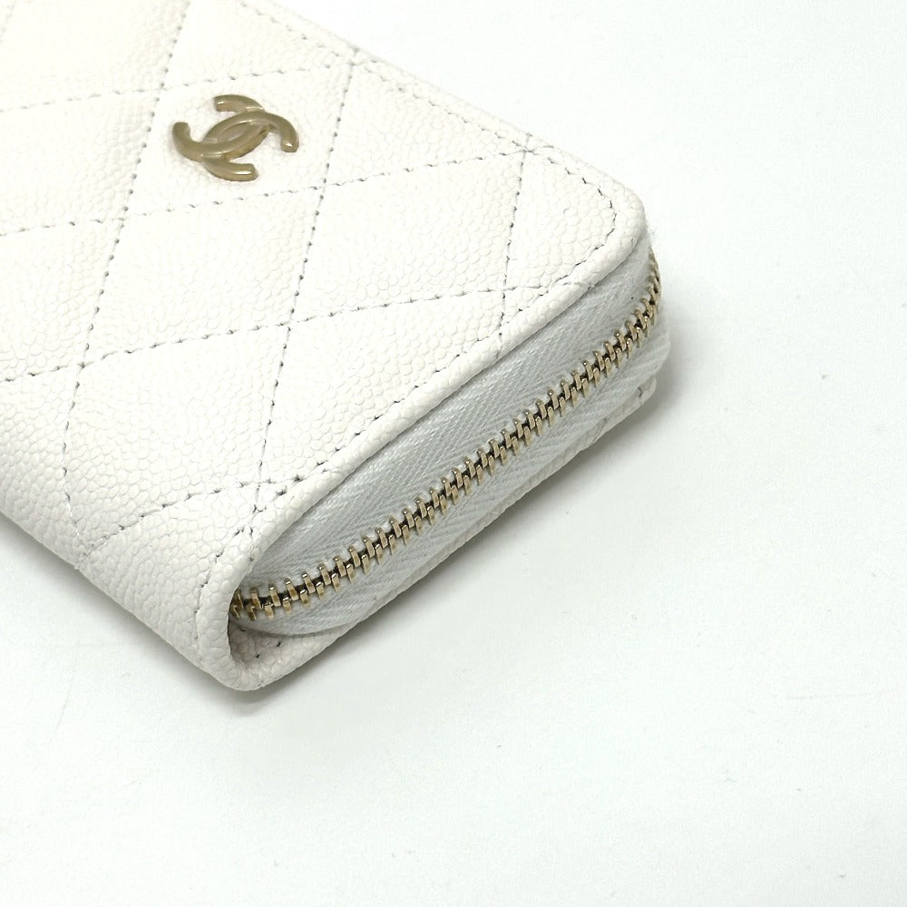 CHANEL AP0216 Matelasse Coco Mark Classic Zip Coin Purse in Caviar Leather, White