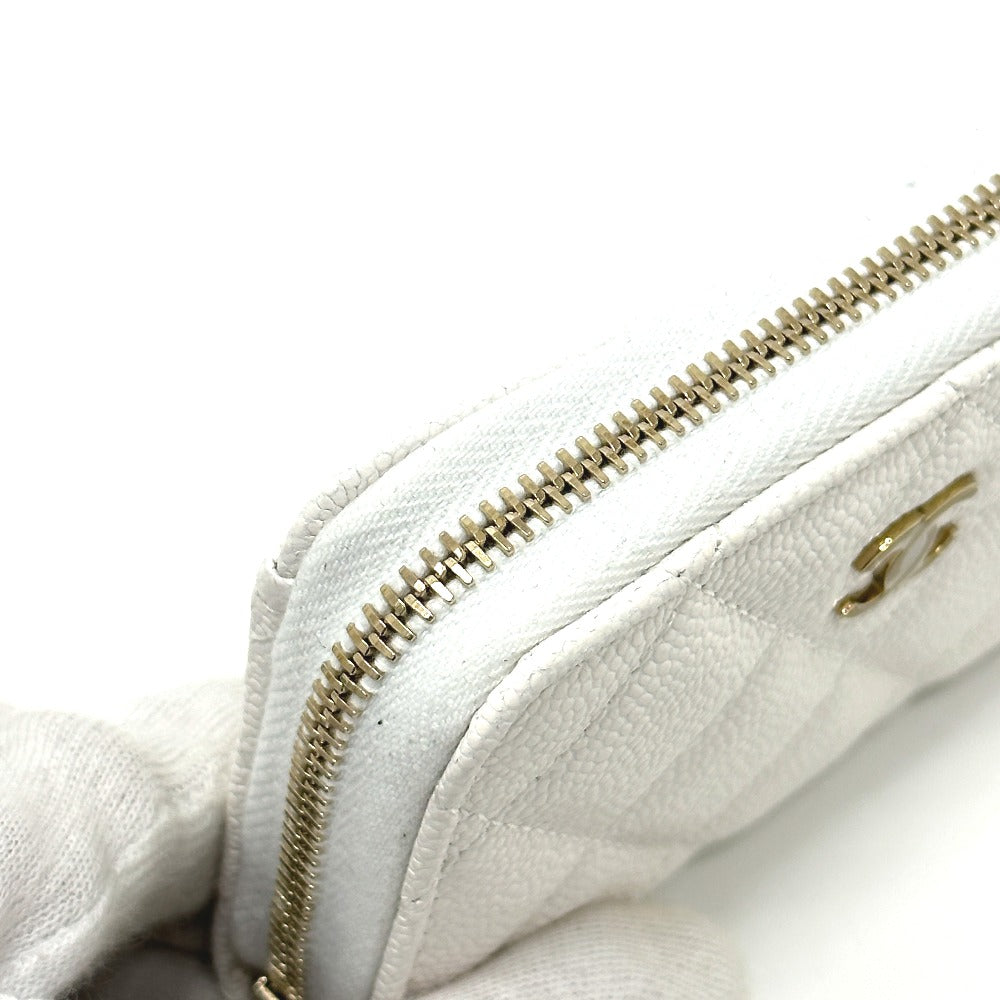 CHANEL AP0216 Matelasse Coco Mark Classic Zip Coin Purse in Caviar Leather, White