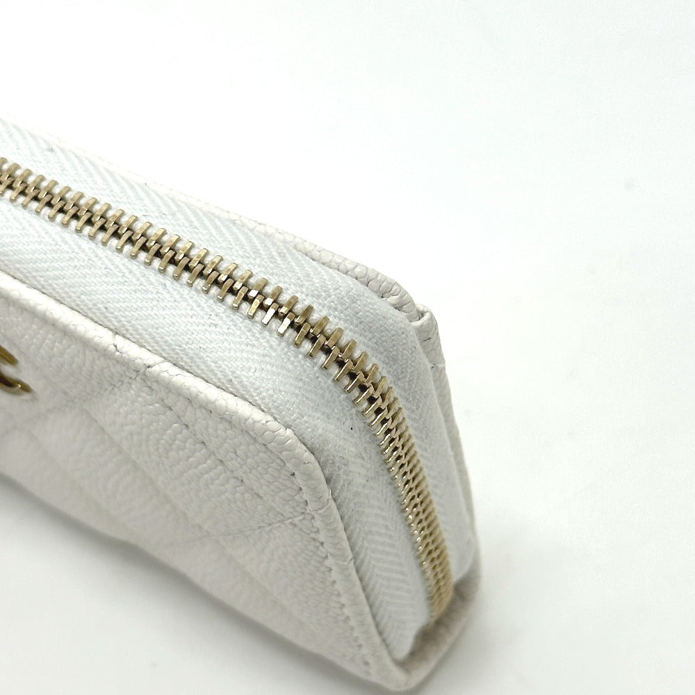 CHANEL AP0216 Matelasse Coco Mark Classic Zip Coin Purse in Caviar Leather, White