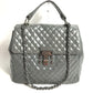 CHANEL Logo Quilted 2-Way Chain Shoulder Bag in Grey Leather