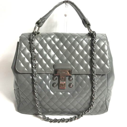 CHANEL ハンドバッグ ロゴ キルティング 2WAY チェーンバッグ 肩掛け ショルダーバッグ レザー レディース グレー