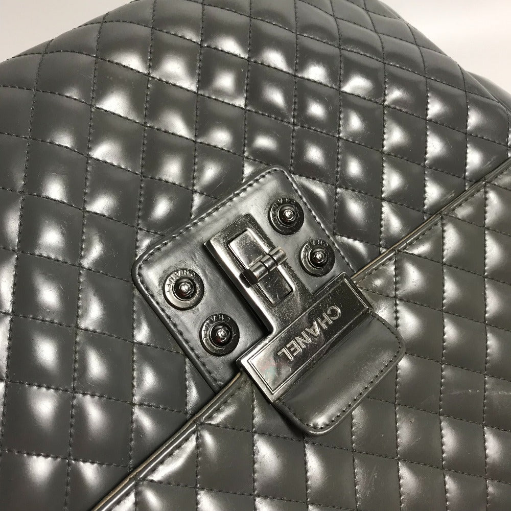 CHANEL Logo Quilted 2-Way Chain Shoulder Bag in Grey Leather