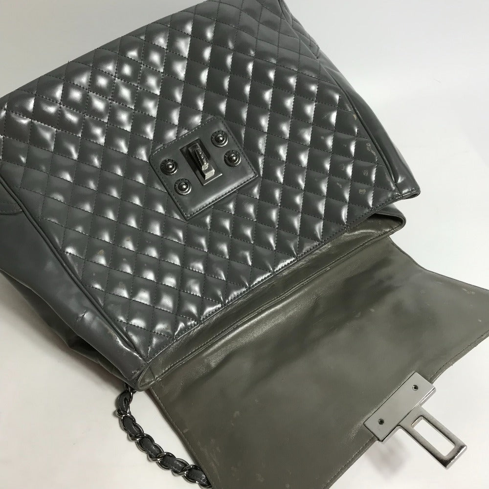 CHANEL Logo Quilted 2-Way Chain Shoulder Bag in Grey Leather