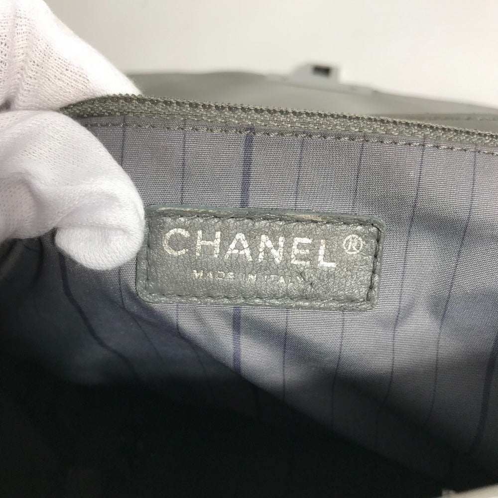 CHANEL Logo Quilted 2-Way Chain Shoulder Bag in Grey Leather