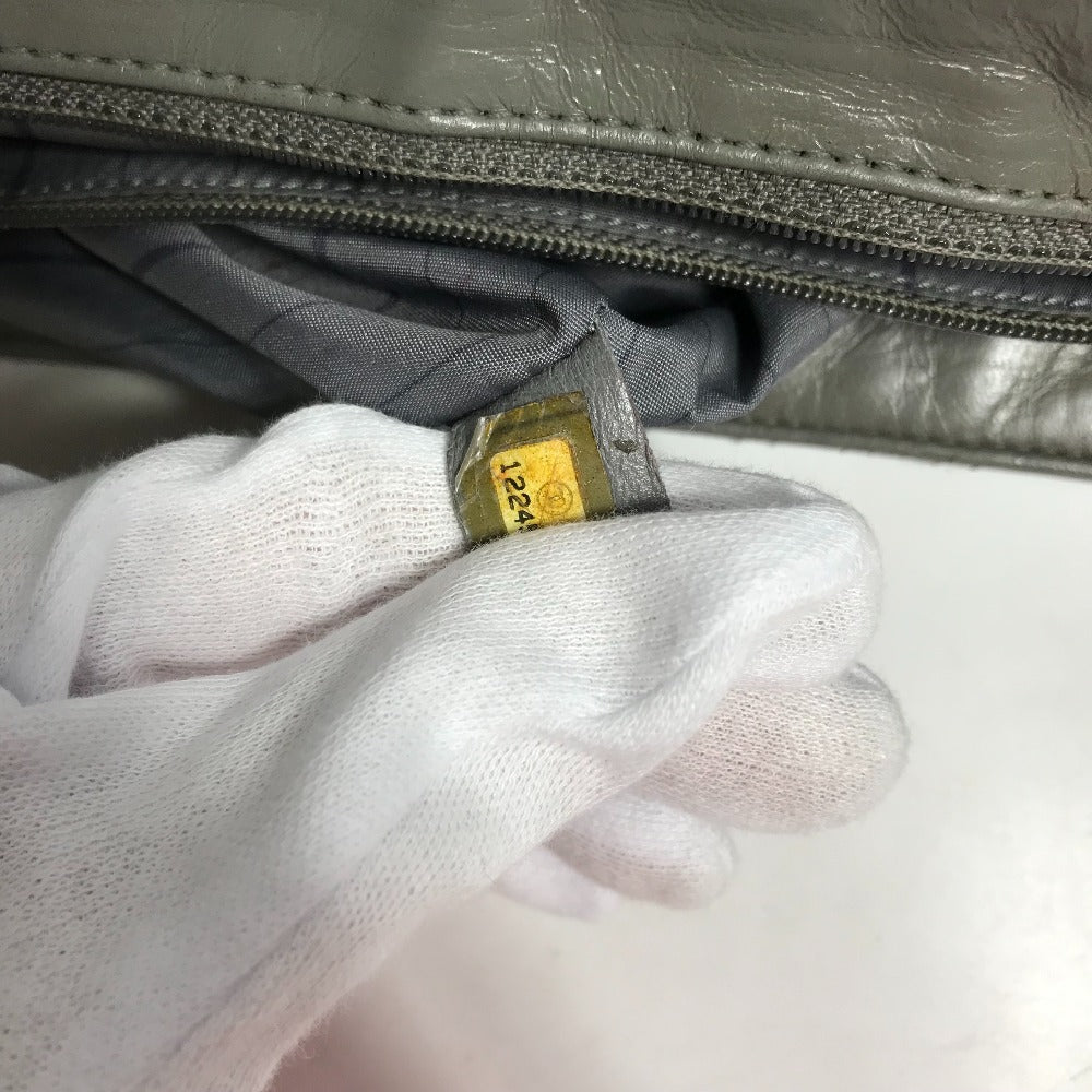 CHANEL Logo Quilted 2-Way Chain Shoulder Bag in Grey Leather
