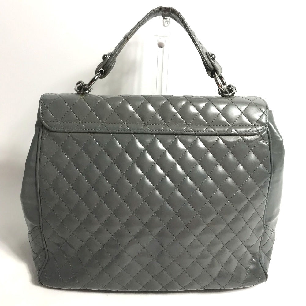 CHANEL Logo Quilted 2-Way Chain Shoulder Bag in Grey Leather