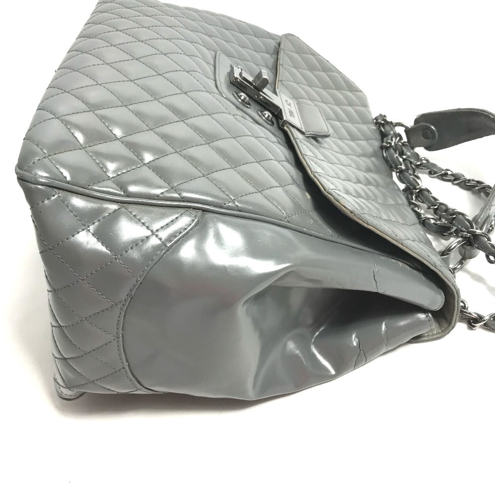 CHANEL Logo Quilted 2-Way Chain Shoulder Bag in Grey Leather