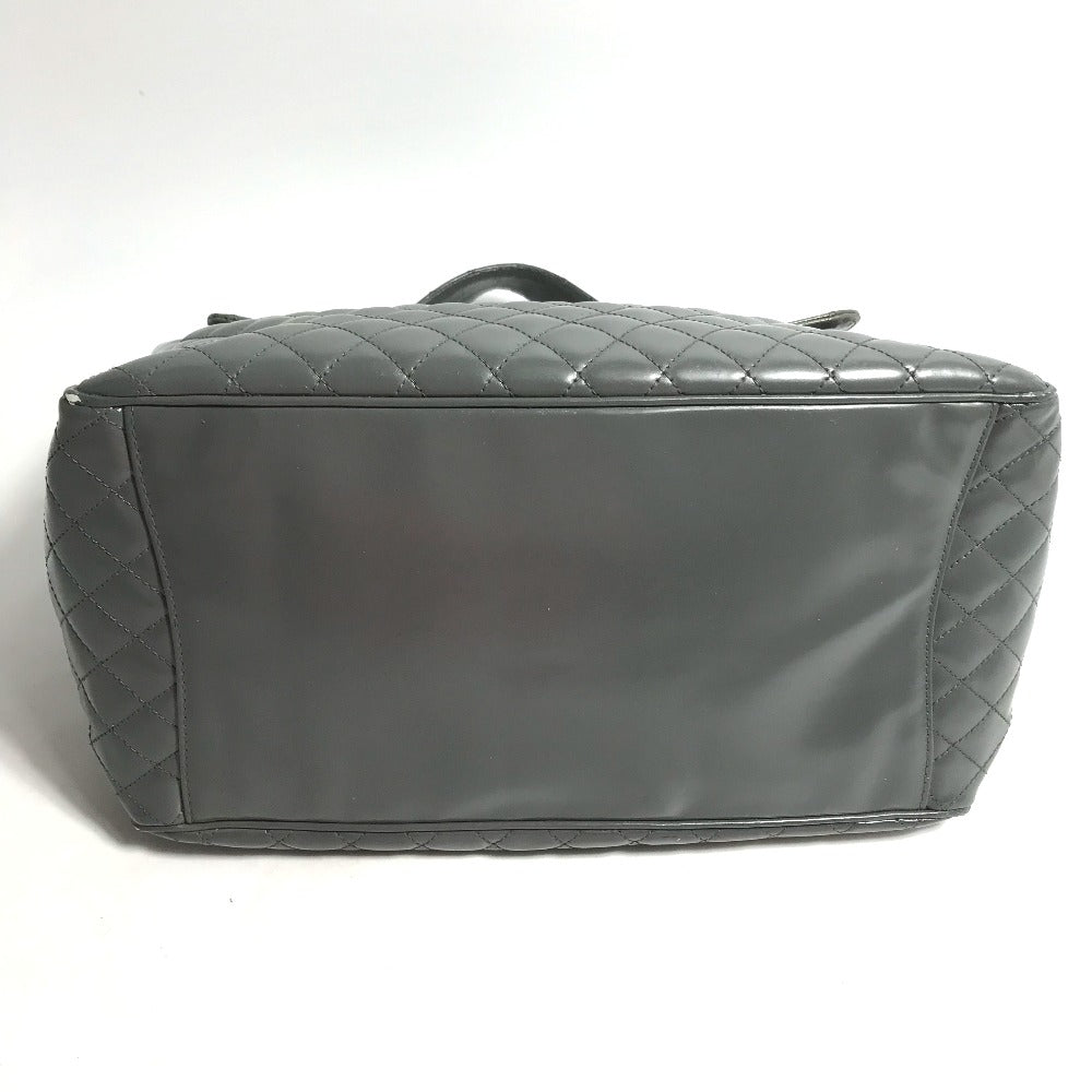 CHANEL Logo Quilted 2-Way Chain Shoulder Bag in Grey Leather