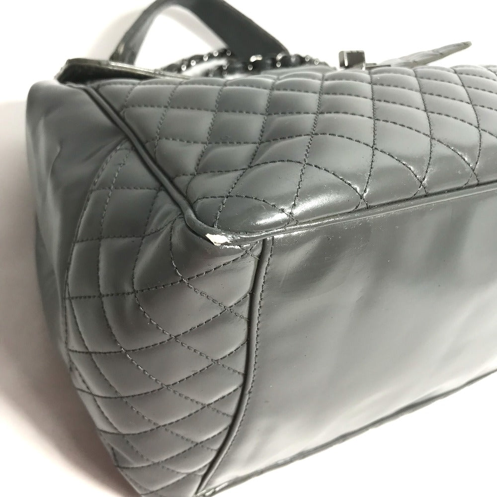 CHANEL Logo Quilted 2-Way Chain Shoulder Bag in Grey Leather