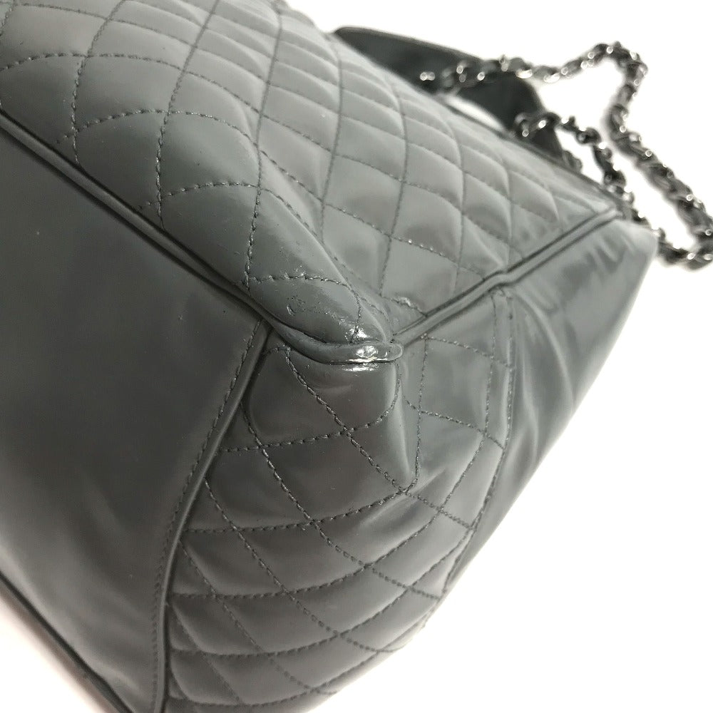CHANEL Logo Quilted 2-Way Chain Shoulder Bag in Grey Leather