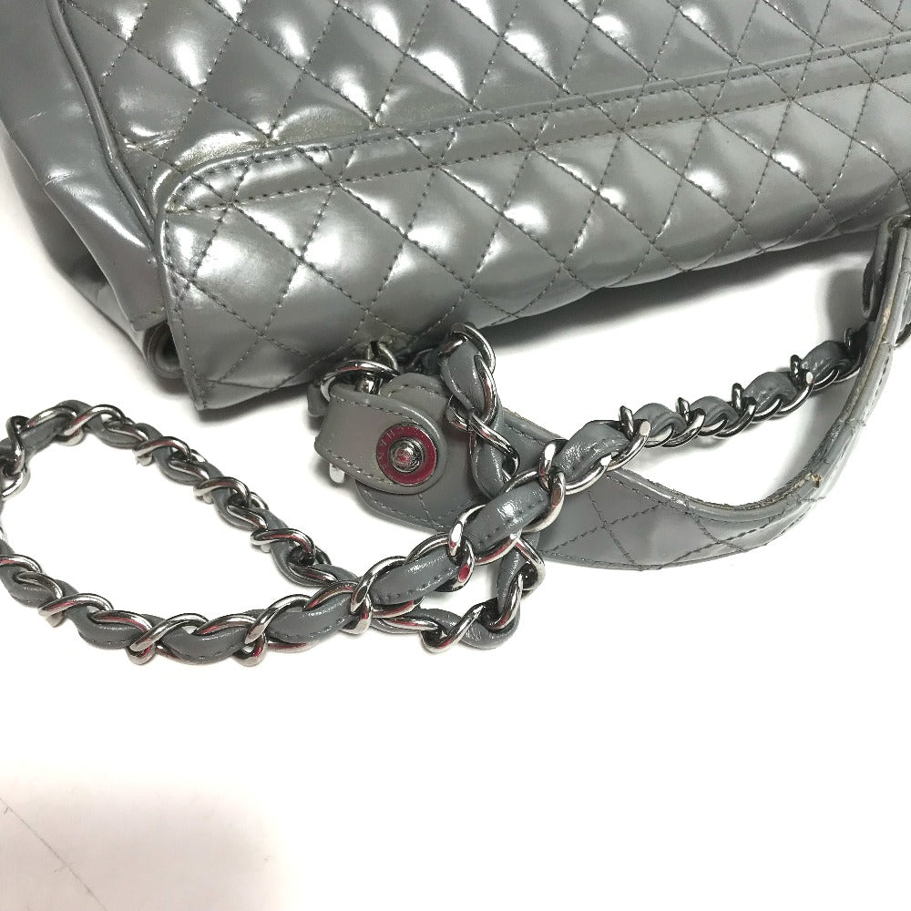 CHANEL Logo Quilted 2-Way Chain Shoulder Bag in Grey Leather