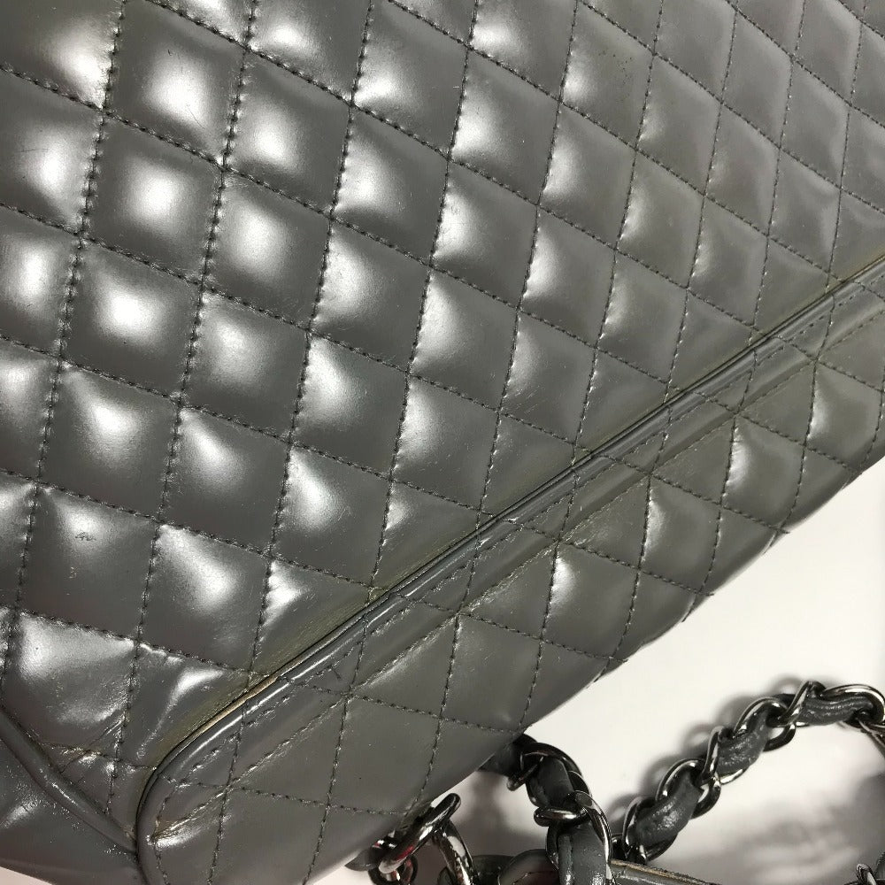 CHANEL Logo Quilted 2-Way Chain Shoulder Bag in Grey Leather