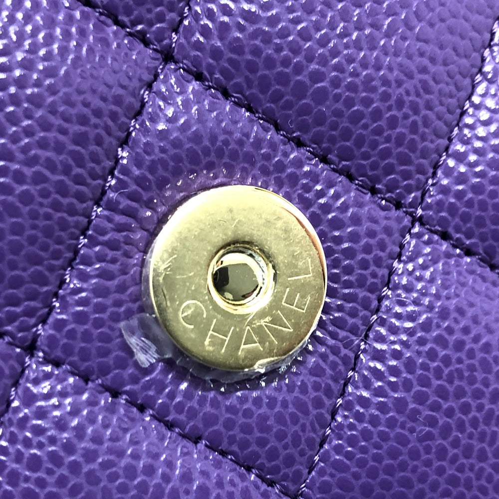 CHANEL A33814 長財布 CCココマーク マトラッセ チェーンウォレット 斜め掛け カバン ショルダーバッグ キャビアスキン レディース パープル