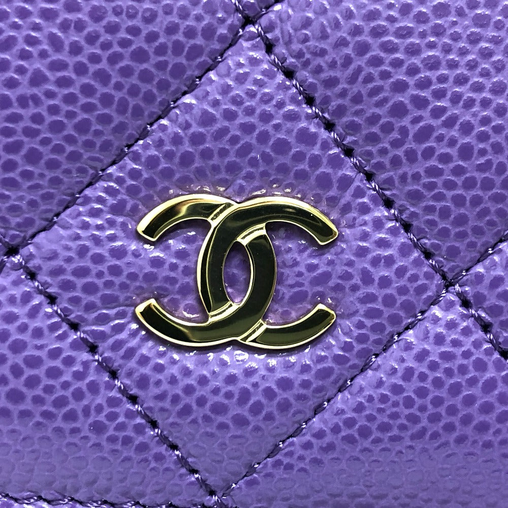 CHANEL A33814 長財布 CCココマーク マトラッセ チェーンウォレット 斜め掛け カバン ショルダーバッグ キャビアスキン レディース パープル