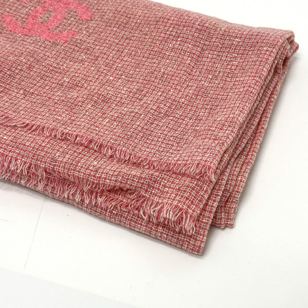 CHANEL Coco Mark Scarf, Tweed, Thin, Wool, Fashion Accessory, Women's, Pink