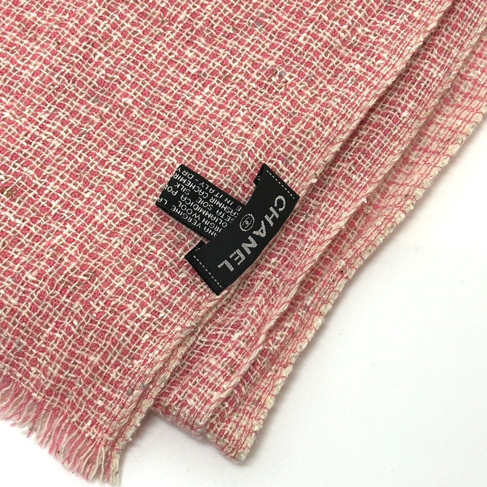 CHANEL Coco Mark Scarf, Tweed, Thin, Wool, Fashion Accessory, Women's, Pink