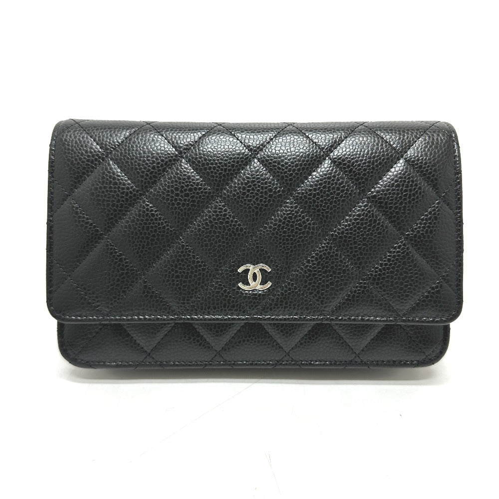 CHANEL AP0250 CC Matelasse CC Mark Classic Chain Wallet Bags Crossbody Long Wallet Shoulder Bag Caviar Leather Black/SilverHardware Used
