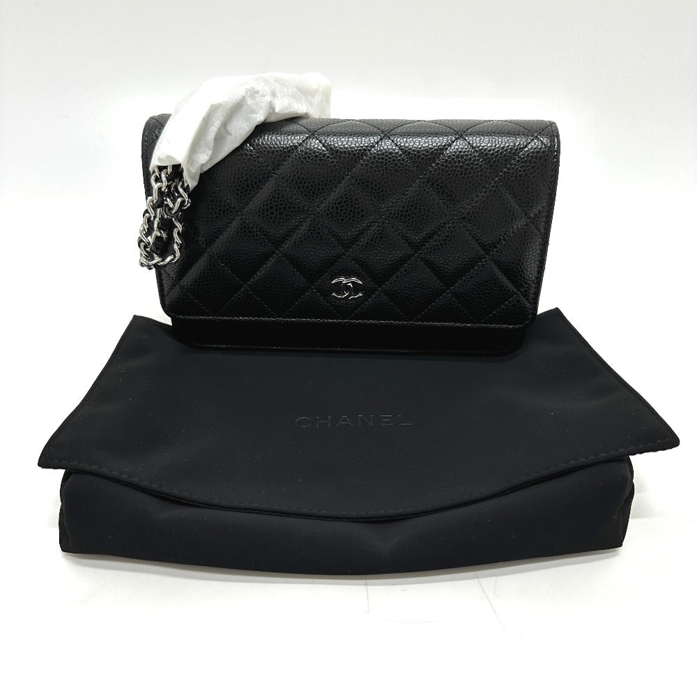 CHANEL AP0250 CC Matelasse CC Mark Classic Chain Wallet Bags Crossbody Long Wallet Shoulder Bag Caviar Leather Black/SilverHardware Used