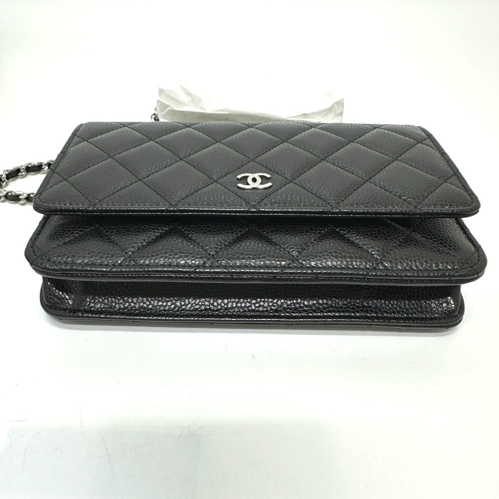 CHANEL AP0250 CC Matelasse CC Mark Classic Chain Wallet Bags Crossbody Long Wallet Shoulder Bag Caviar Leather Black/SilverHardware Used