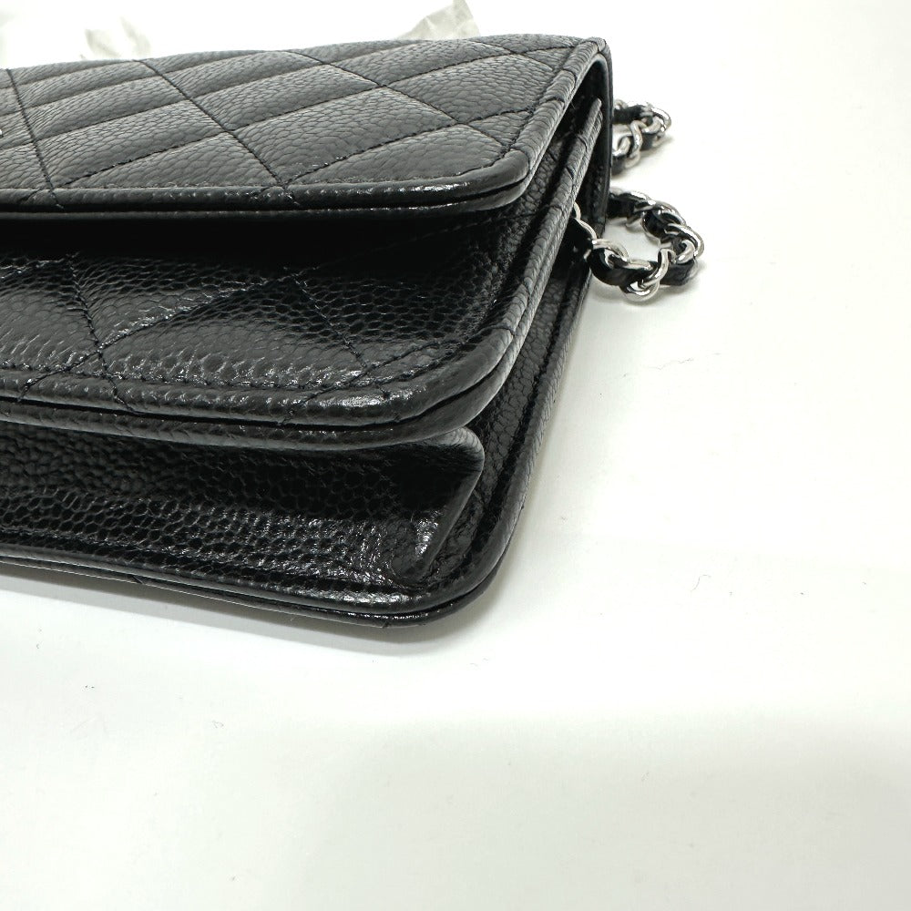CHANEL AP0250 CC Matelasse CC Mark Classic Chain Wallet Bags Crossbody Long Wallet Shoulder Bag Caviar Leather Black/SilverHardware Used