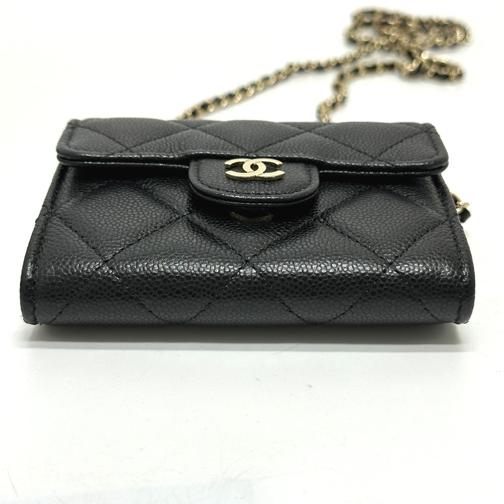 CHANEL AP0238 CC Mark Matelasse CC Pochette Wallet Shoulder Bag Crossbody coin purse Caviar Leather Black/GoldHardware Used