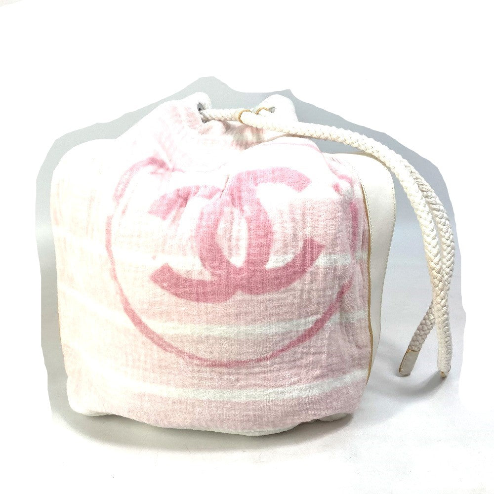 CHANEL ビーチバッグ 肩掛け CC ココマーク ボーダー パイル 巾着 カバン ショルダーバッグ コットン レディース ピンク