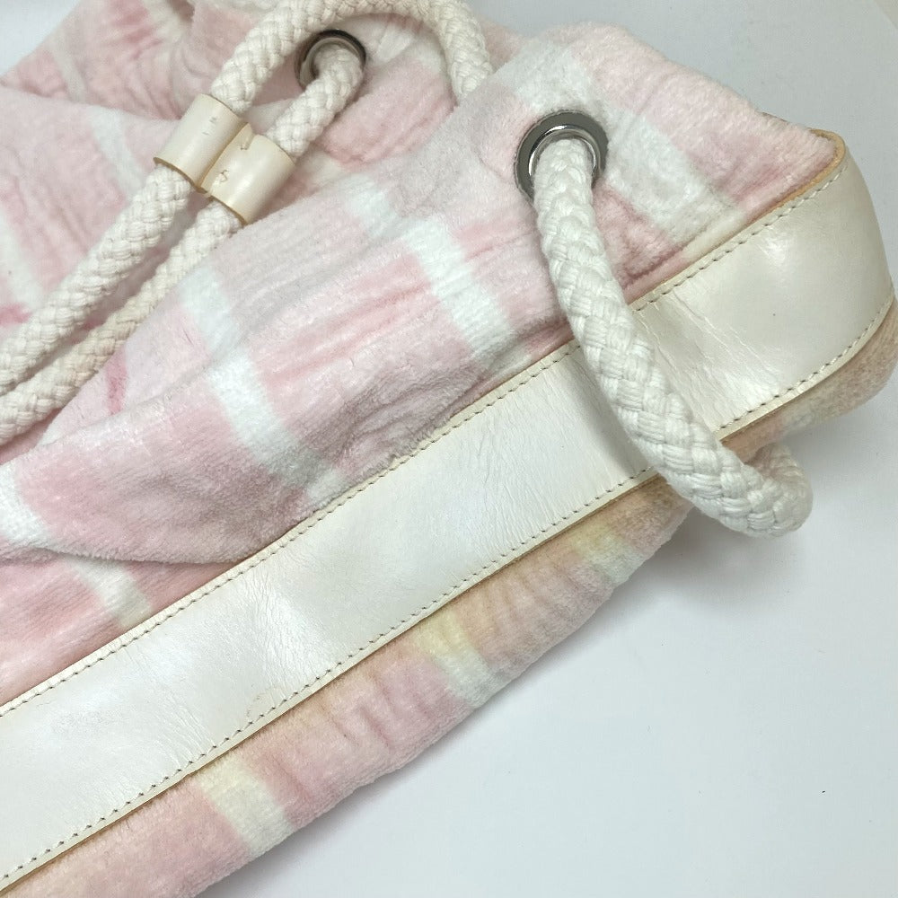 CHANEL ビーチバッグ 肩掛け CC ココマーク ボーダー パイル 巾着 カバン ショルダーバッグ コットン レディース ピンク