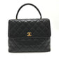 CHANEL A12397 Coco Mark Matelasse Tote Bag Top Handle Handbag Caviar Leather Women's Black