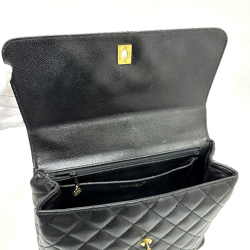 CHANEL A12397 Coco Mark Matelasse Tote Bag Top Handle Handbag Caviar Leather Women's Black
