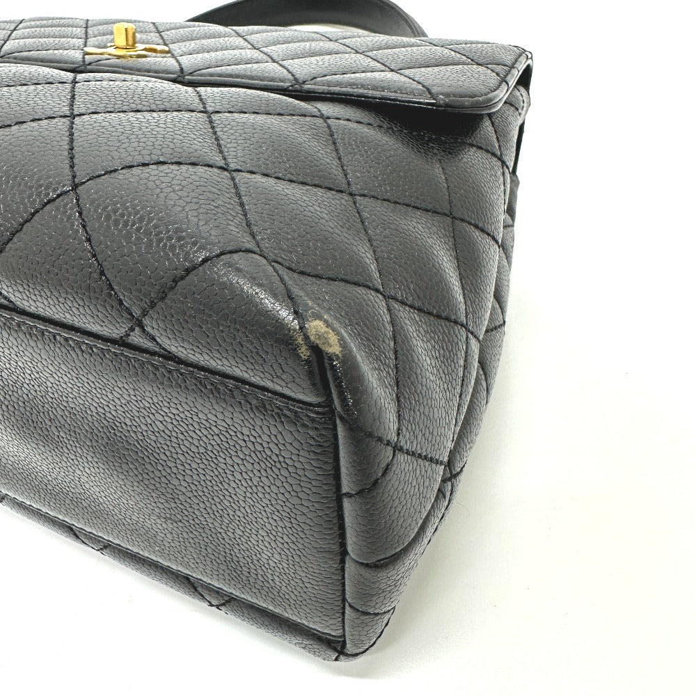 CHANEL A12397 Coco Mark Matelasse Tote Bag Top Handle Handbag Caviar Leather Women's Black