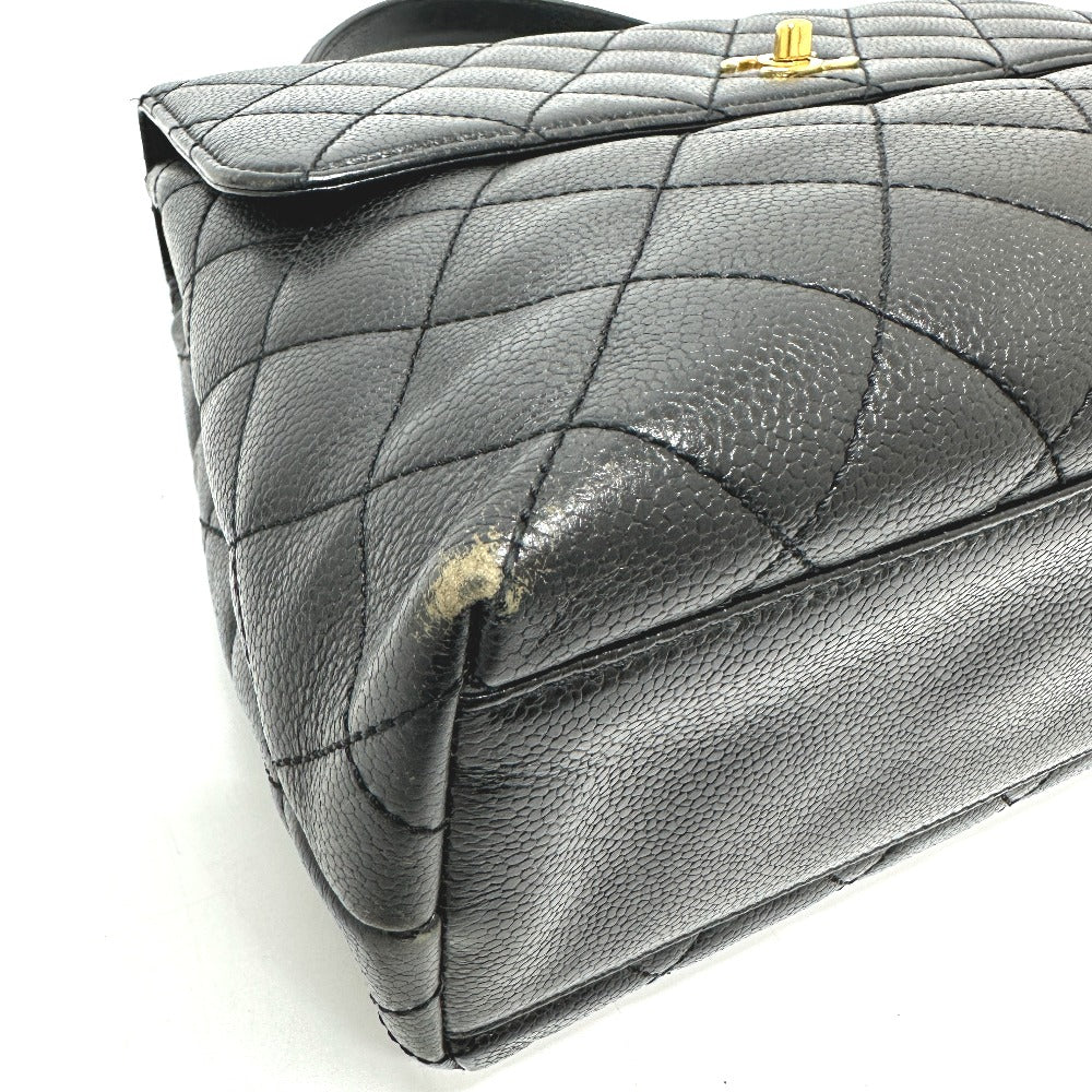 CHANEL A12397 Coco Mark Matelasse Tote Bag Top Handle Handbag Caviar Leather Women's Black